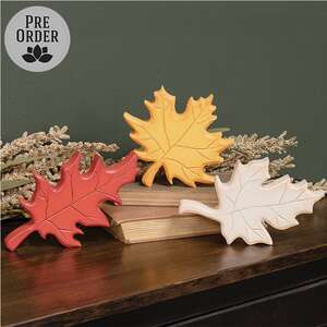 Hand Carved Wooden Fall Leaf Sitters, 3/Set