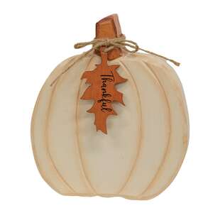 Hand Carved Wooden Thankful Pumpkin Sitter