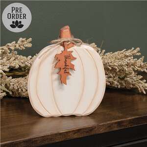 Hand Carved Wooden Thankful Pumpkin Sitter