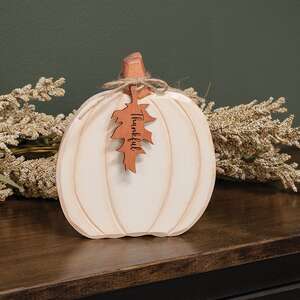 Hand Carved Wooden Thankful Pumpkin Sitter