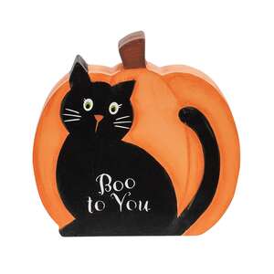 Boo To You Wooden Black Cat Pumpkin Sitter