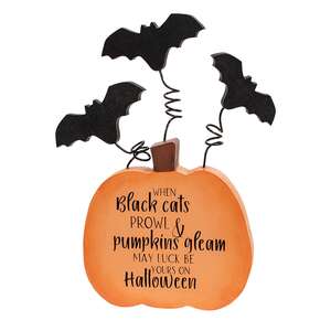 Black Cats Prowl Batty Wooden Pumpkin Sitter