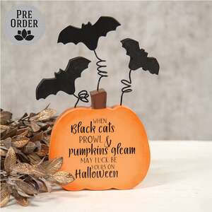 Black Cats Prowl Batty Wooden Pumpkin Sitter