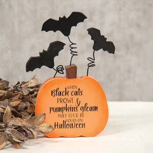 Black Cats Prowl Batty Wooden Pumpkin Sitter