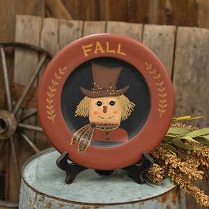 Fall Scarecrow With Scarf Wooden Plate - 9.5"