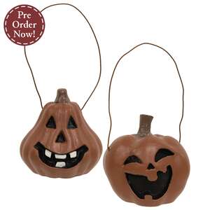 2 Set - Spooky Resin Jack O Lantern Ornaments