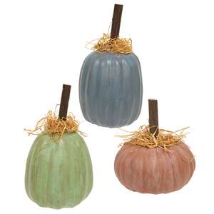 3 Set - Antiqued Resin Pumpkins With Raffia