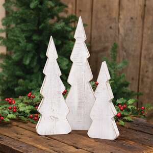 3 Set - Rustic White Wooden Christmas Tree Sitters
