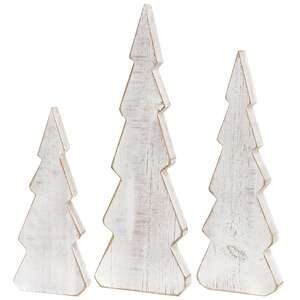3 Set - Rustic White Wooden Christmas Tree Sitters