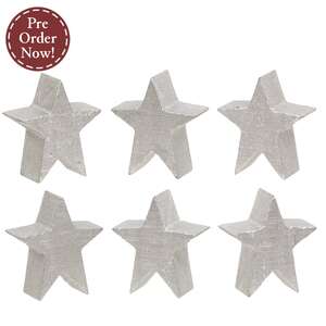 6 Set - Silver Wooden Stars