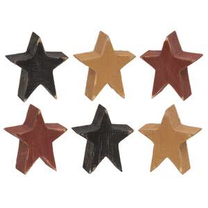 6 Set - Mustard, Burgundy, and Black Wooden Stars - 3 Asstd