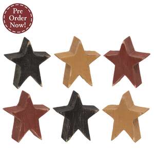 6 Set - Mustard, Burgundy, and Black Wooden Stars - 3 Asstd