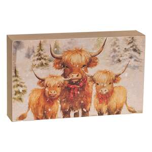 Christmas Highland Cows Box Sign - 3 Asstd.