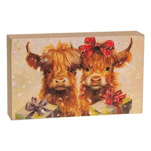 Christmas Highland Cows Box Sign - 3 Asstd.
