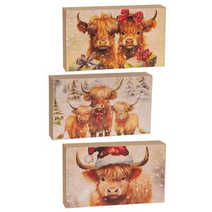 Christmas Highland Cows Box Sign - 3 Asstd.