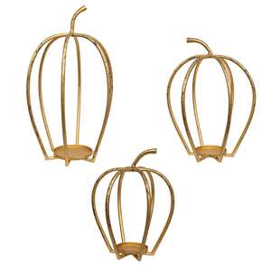 Distressed Golden Pumpkin Open Air Lanterns, 3/Set