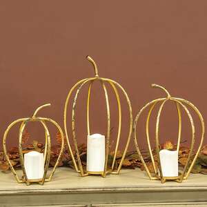 Distressed Golden Pumpkin Open Air Lanterns, 3/Set