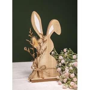 Wood Bunny with Foliage Sitter - 9"H