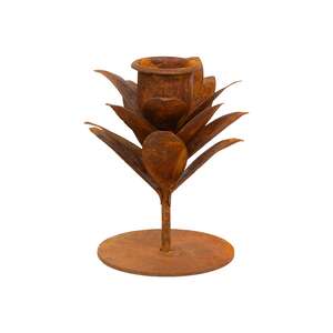 Rusty Metal Leaf Taper Holder - 3.5"