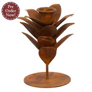 Rusty Metal Leaf Taper Holder - 5"