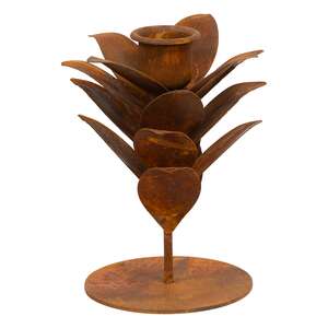 Rusty Metal Leaf Taper Holder - 5"