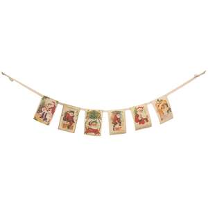 Fabric Vintage Christmas Post Card Garland