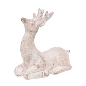 White Distressed Resin Upward-Look Reindeer - 4.5"