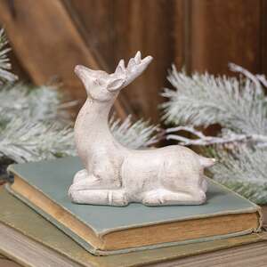 White Distressed Resin Upward-Look Reindeer - 4.5"