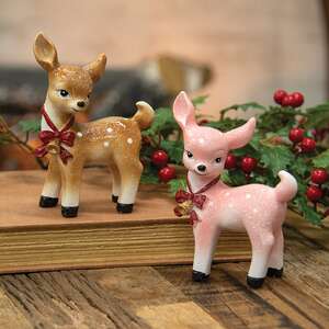 Pink Glittered Resin Reindeer - 4.5"