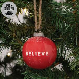 Believe Red Ceramic Ornament - 2.75"H