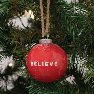 Believe Red Ceramic Ornament - 2.75"H