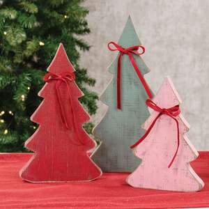 3 Set - Rustic Wood Christmas Tree Sitters