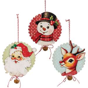 Nostalgic Christmas Friends Wooden Jingle Ornament - 3 Asstd.