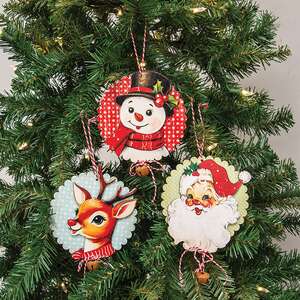 Nostalgic Christmas Friends Wooden Jingle Ornament - 3 Asstd.