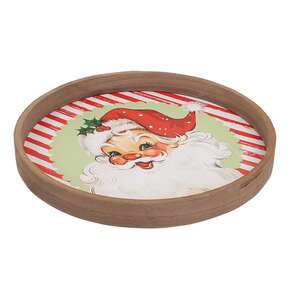 Nostalgic Santa Round Wooden Tray - 11.75"