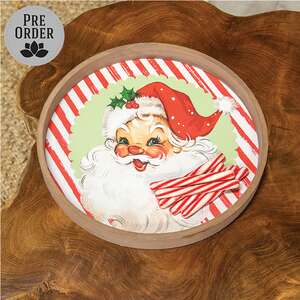 Nostalgic Santa Round Wooden Tray - 11.75"