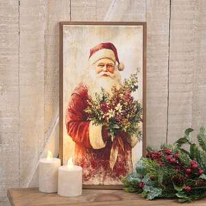 Olde Thyme Christmas Santa with Florals Framed Canvas - 8.5x16.5