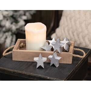 6 Set - Silver Wooden Stars