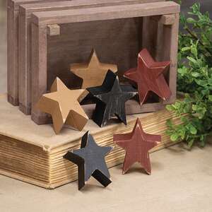 6 Set - Mustard, Burgundy, and Black Wooden Stars