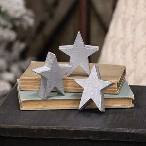 3 Set - Silver Wooden Stars