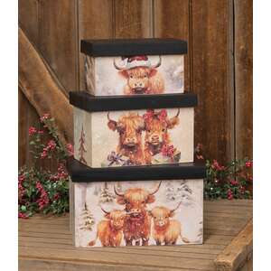 3 Set - Christmas Highland Cows Stacked Boxes