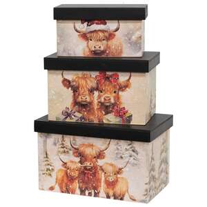 3 Set - Christmas Highland Cows Stacked Boxes
