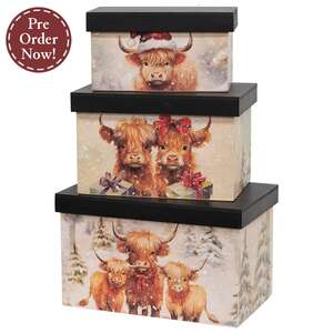 3 Set - Christmas Highland Cows Stacked Boxes