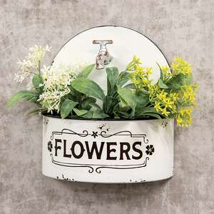 Distressed White Spigot Wall Planter