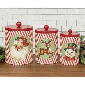 3 Set - Nostalgic Christmas Metal Canisters