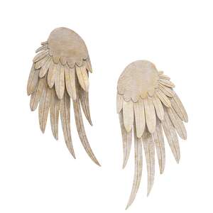 2 Set - Distressed White Metal Angel Wings - 20.5"H
