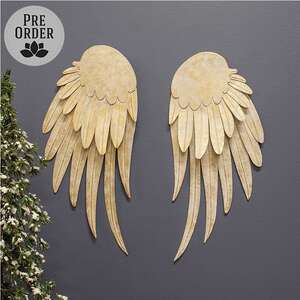 2 Set - Distressed White Metal Angel Wings - 20.5"H