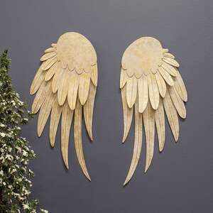 2 Set - Distressed White Metal Angel Wings - 20.5"H