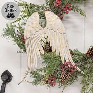 Distressed White Metal Angel Wings - 11.5"H