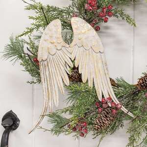 Distressed White Metal Angel Wings - 11.5"H